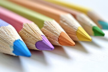 color pencil on white background, wooden colored pencils