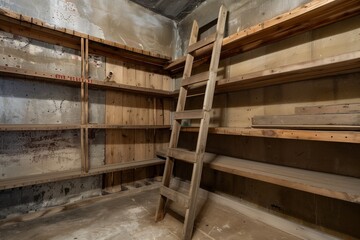 empty rustic pantry with a wooden ladder