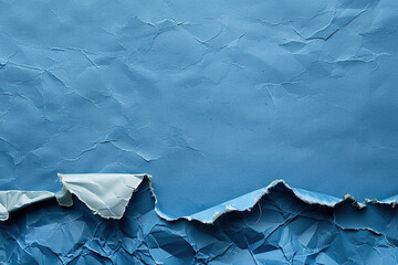close up image of a textured ruined blue paper background, copy space