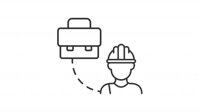 B2E ecommerce line animation. Business to employee animated icon. Circling dotted line, head shake. Black illustration on white background. HD video with alpha channel. Motion graphic