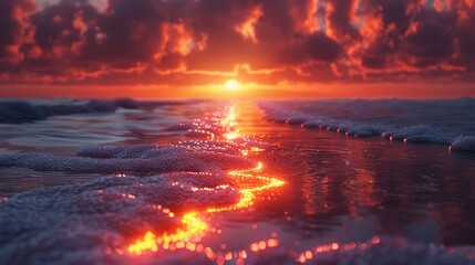 A poetic watercolor sunset over a bank, where a lone chip sits halfburied in sand, its circuits sparking to life, symbolizing hope and renewal , 3D illustration