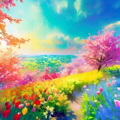Obraz na płótnie Canvas Sunny_Spring_Day_in_Blossom_Park