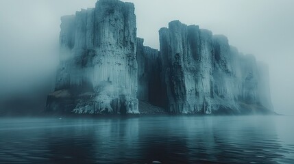 Majestic icy cliffs towering over calm waters