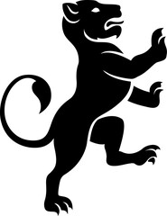 A female lion lioness or other big cat such as a leopard panther, jaguar, or cougar rampant from a heraldic heraldry crest. © Christos Georghiou