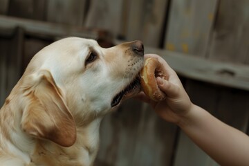 hand feeding a donut to a dog, pet treat