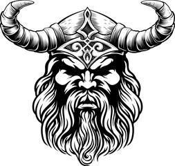 A Viking warrior or barbarian gladiator man mascot face looking strong wearing a helmet. In a retro vintage woodcut style.