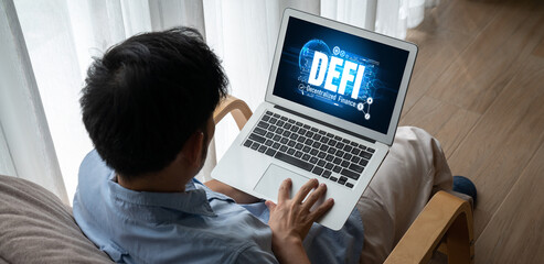 Decentralized finance or DeFi concept on modish computer screen . The defi system give new choice...