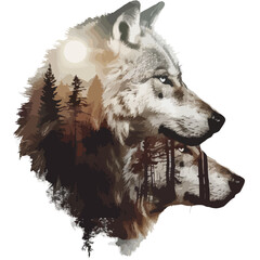 Wolf Double Exposure Clipart  
