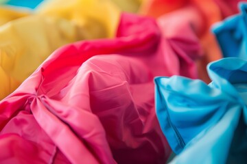 closeup of colorful balloon fabric as balloon inflates