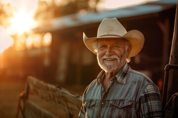 Portrait of a Senior Smiling Cowboy - American Man Outdoor Portrait