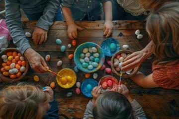 Fotobehang Family with children painted Easter egg © Yulia Furman