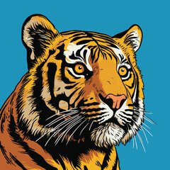 The tiger’s intense gaze and striking stripes stand out in this vivid illustration