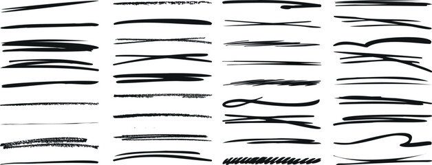 line brush strokes vector set, diverse textures, artistic design elements, creative uses, inked lines, expressive art - obrazy, fototapety, plakaty