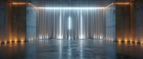 A monochromatic empty interior wall with dramatic lighting, creating a dramatic setting for highlighting statement pieces and bold designs.