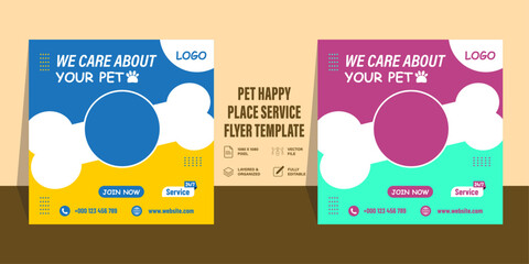pet care social media post template, Editable modern banner with place for the photo, Pet care and shop square banner template design collection, Usable for social media post, banner, and web ad