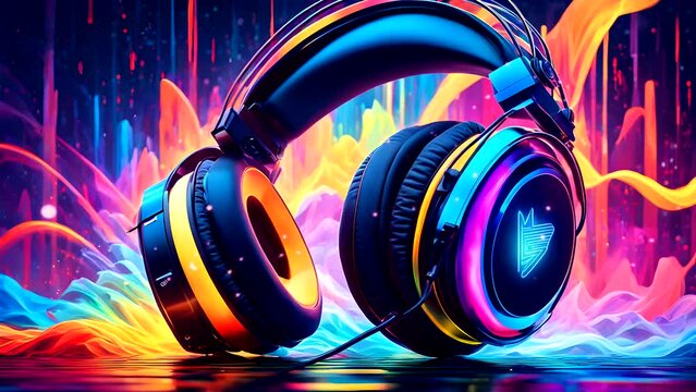 Headphones beating on abstract colorful background
