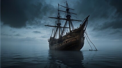 old ship in the sea