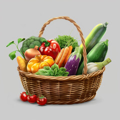 Fresh vegetable harvest basket, farm to table, 3D vector,
