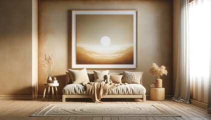 3D Interior Design of Wall Art in a Warm and Welcoming Living Room