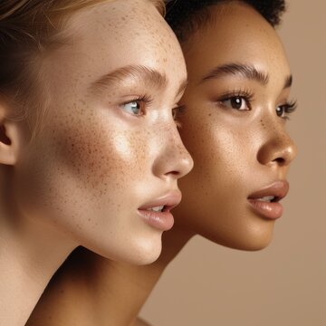 Women faces in different skin tones