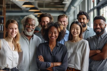 portrait of a multiethnic business team posing together, smiling - obrazy, fototapety, plakaty