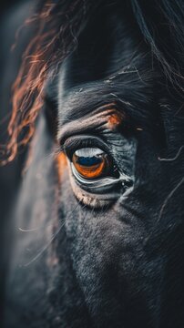 Macro photography of a horse's eyes