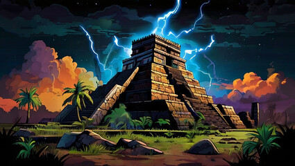 Temple ruins in an ancient aztec citys Illustration