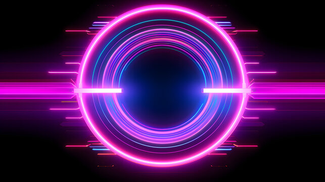 Digital circular neon light abstract graphic poster web page PPT background
