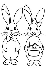 Bunnies wearing Easter accessories like bowties, bonnets, or holding baskets filled with eggs.