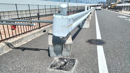 Distorted guardrail, danger, Kyoto, Japan