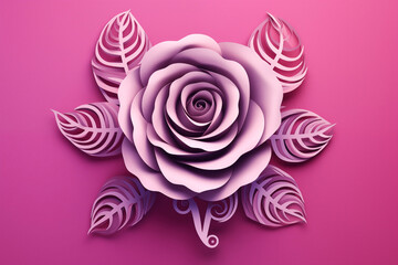 Pink rose on pink background. Rose cut out of paper.