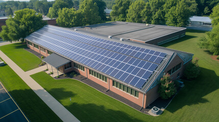 A house or office building with solar cells installed on the roof