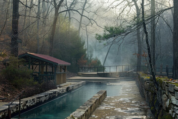 Fototapeta premium Hot Springs National Park, known for its natural hot springs and bathhouses.