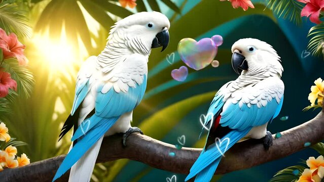 Couple of macaw on tree branch. Seamless looping time-lapse 4k video animation background