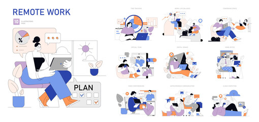 Fototapeta premium Remote Work set. Vector illustration.