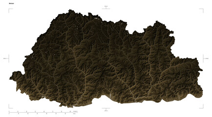 Bhutan shape isolated on white. Sepia elevation map