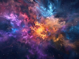 abstract 3D explosion of colors and shapes simulating a cosmic event in deep space - obrazy, fototapety, plakaty