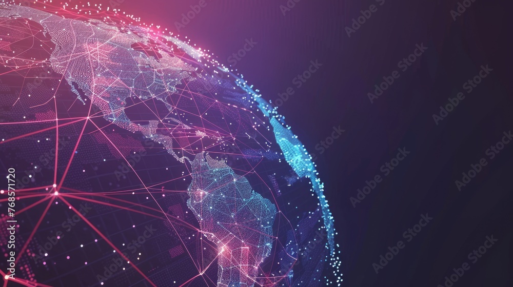 Wall mural digital representation of global network connections with glowing nodes