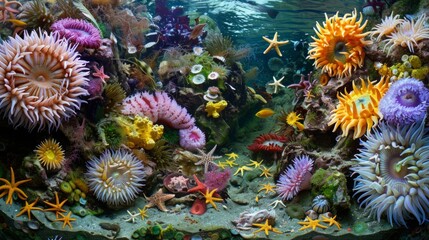Naklejka na ściany i meble Colorful Sea Life in a Vibrant Aquarium