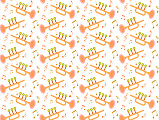 Trumpet music seamless pattern background. Vector illustration.