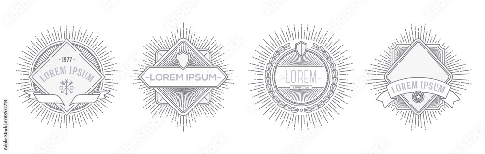 Canvas Prints set of outline heraldic emblems and labels with sunburst rays. vector illustration.