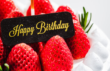 Happy birthday tag with strawberries Cake - 768572735