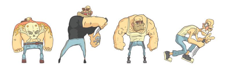 Man Killer or Assassin Character with Weapon Vector Set