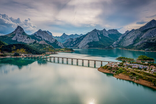 Aerial View Over Lake Ria&ntilde;o, Le&oacute;n, Picos de Europa , Spain