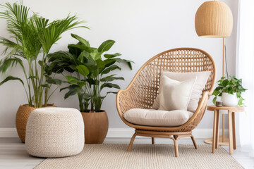 Cozy home interior with wicker chair