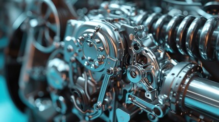 Fototapeta premium Complex machine engine parts. Close-up mechanical design.