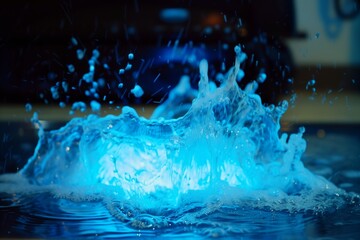 water splash with a blue underwater light