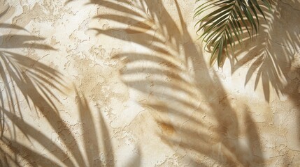 Obraz premium Soft foliage texture mottled light shadow tropical tree leaves beige background. generative AI image