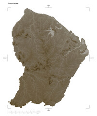 French Guiana shape isolated on white. Sepia elevation map