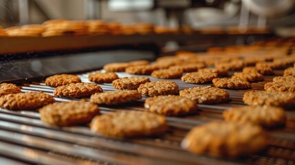 Freshly baked cookies on a tray in a bakery